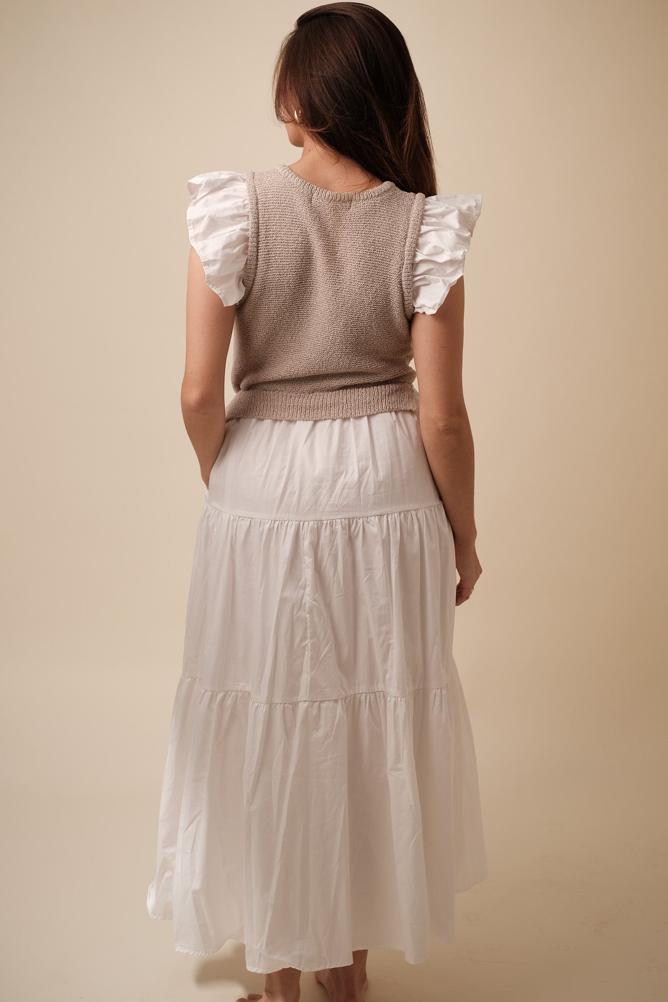 Sofie the Label Clover Flutter Sleeve Midi Dress (White)