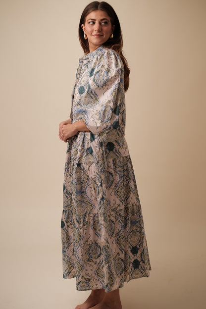 Aureum Hannah Paisley Poplin Tiered Midi Dress