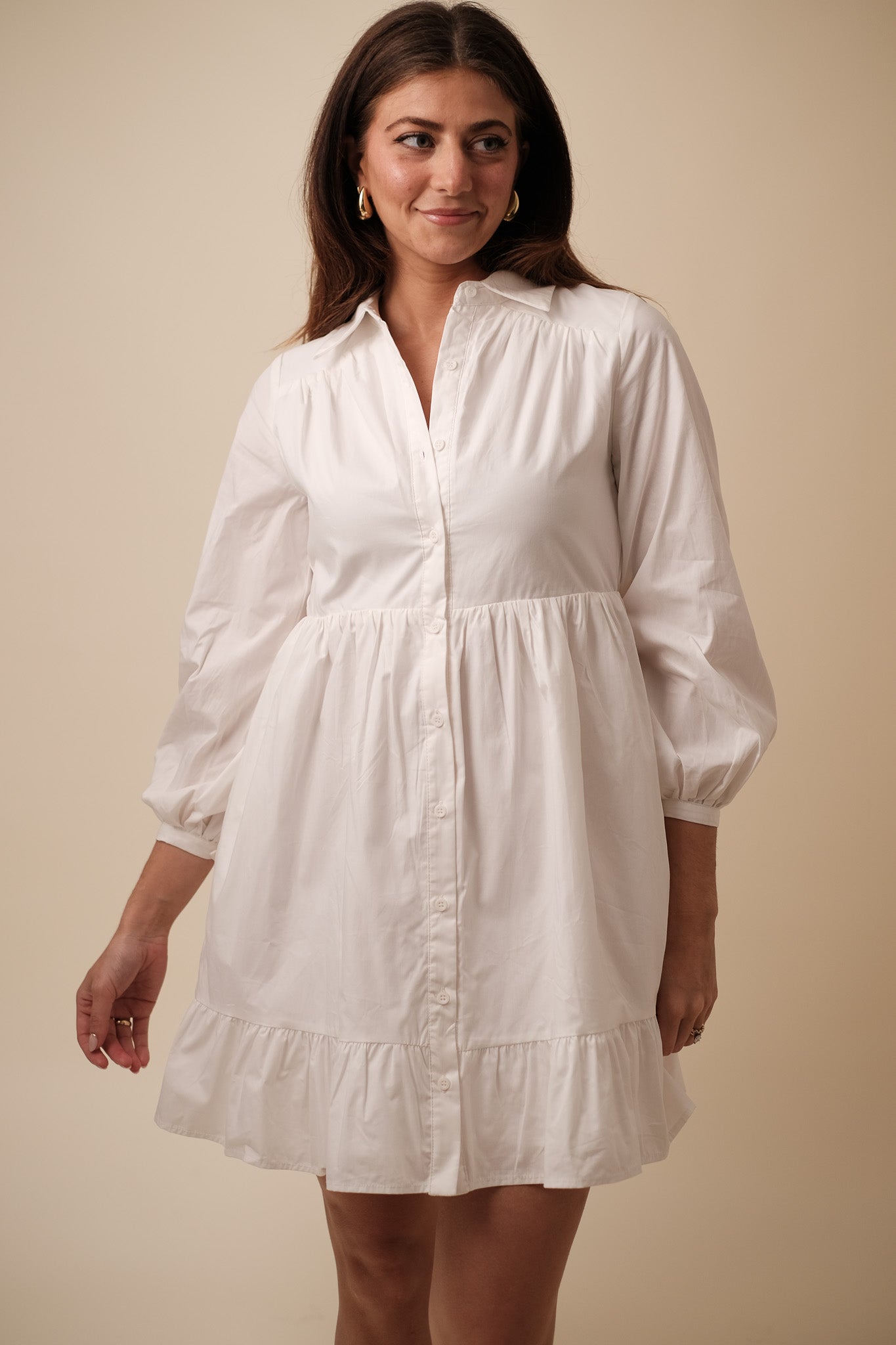 Aureum Harper White Poplin Shirt Mini Dress