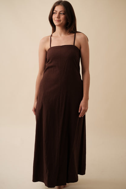 FRNCH Anella Chocolate Linen Sleeveless Maxi Dress
