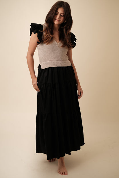 Sofie the Label Clover Flutter Sleeve Midi Dress (Black)