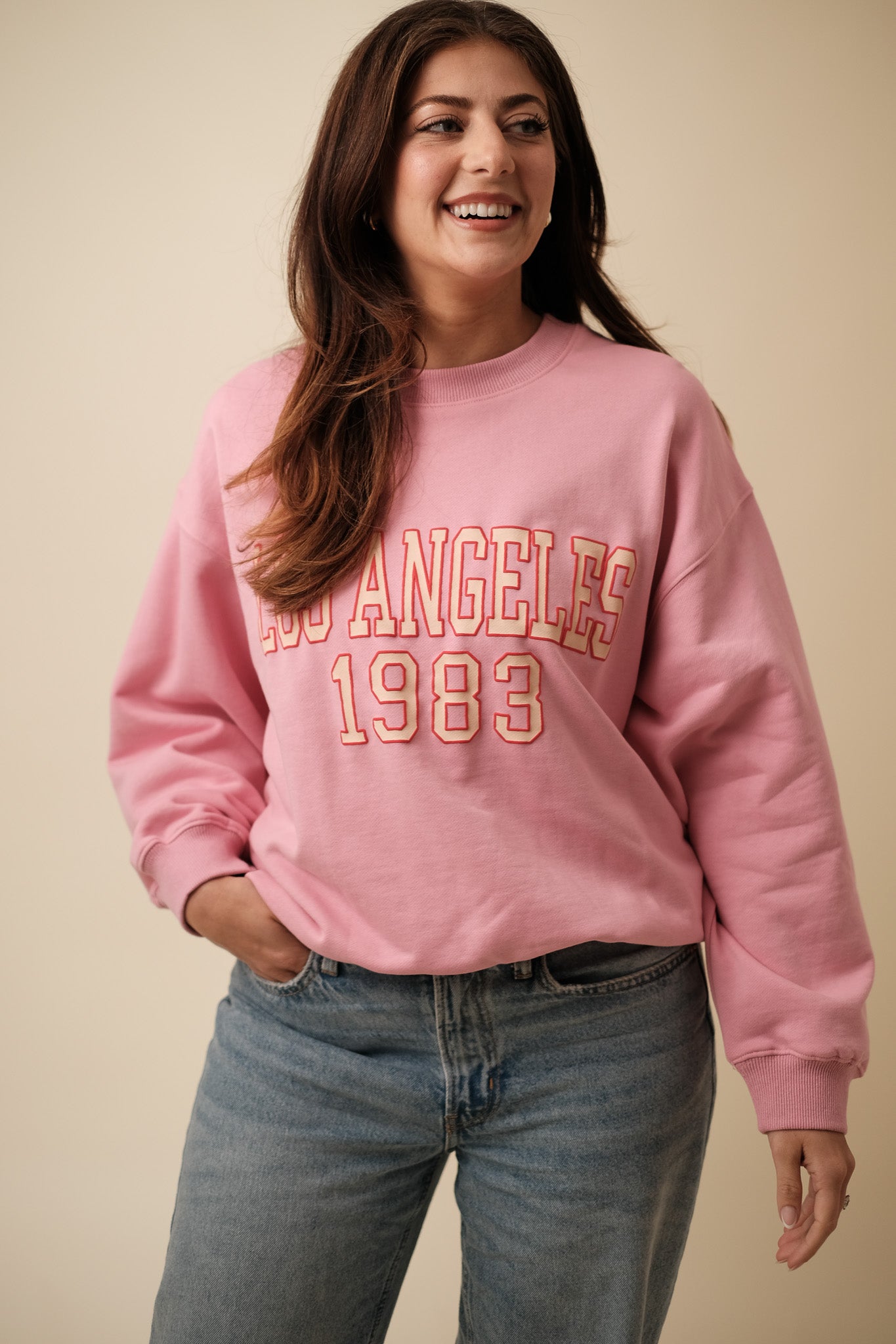 Miou Muse Kennedy Oversized Graphic Sweatshirt (Pink)