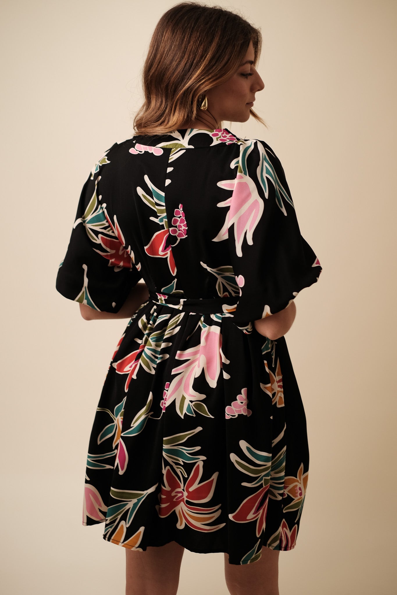 Molly Bracken Kenzie Tropical Print Buttoned Mini Dress