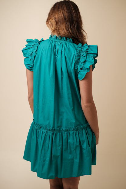 PINCH Kayla Ruffle Sleeve Mini Dress (Turquoise)