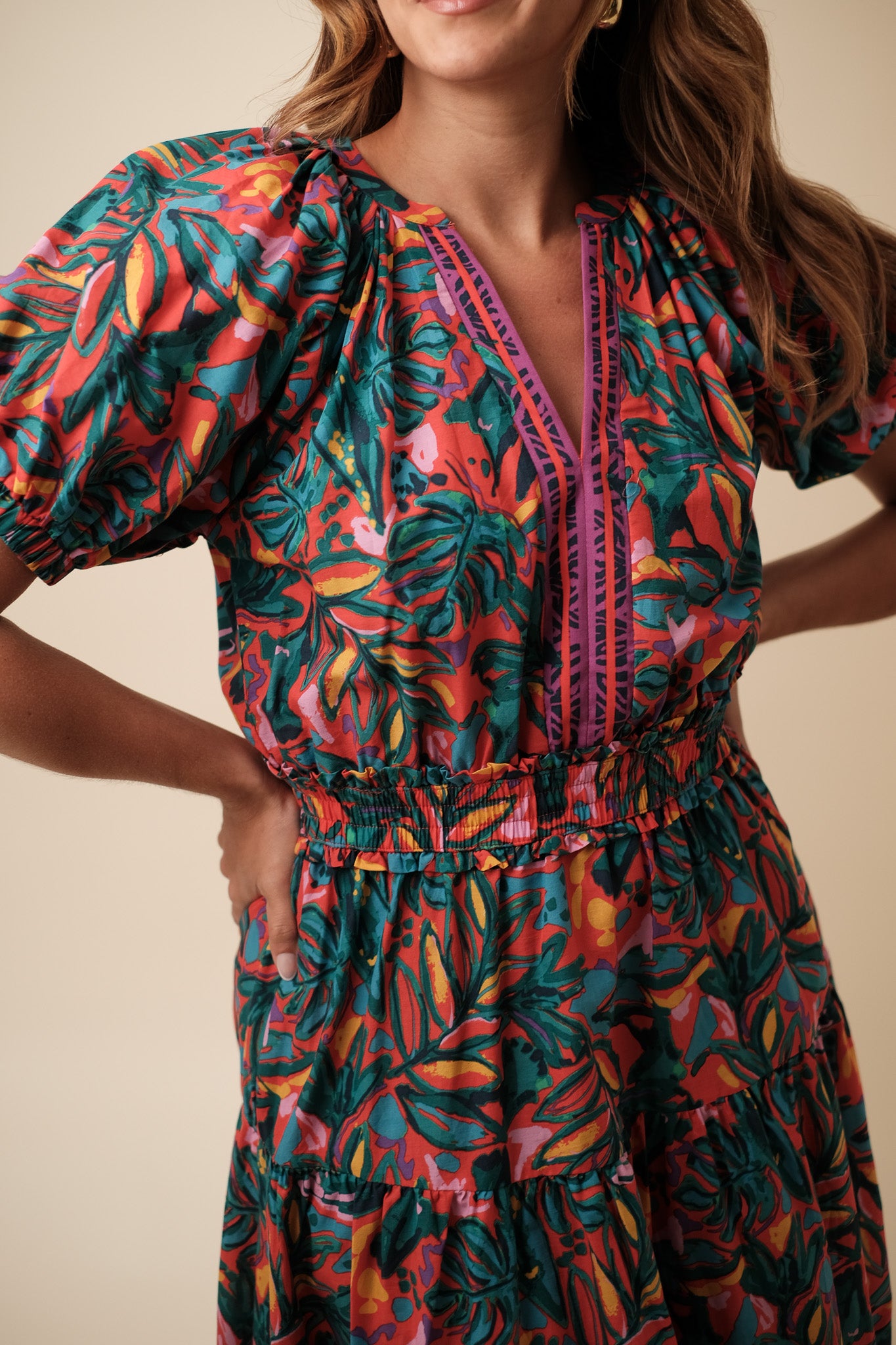 PINCH Kamila Tropical Print Cotton Midi Dress