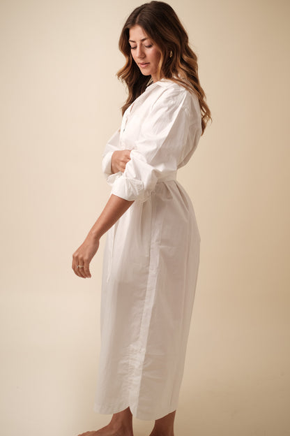 FRNCH Cindel White Cotton Buttoned T-Shirt Midi Dress