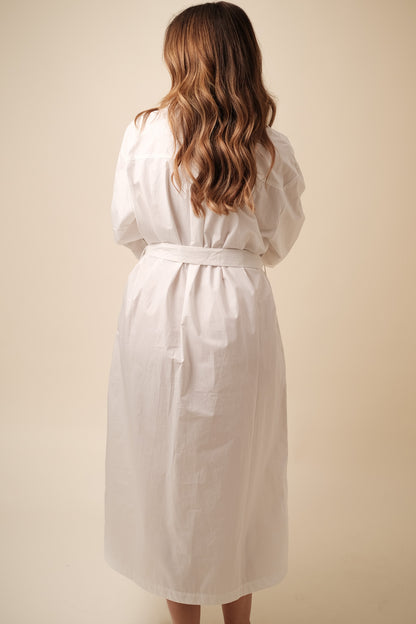 FRNCH Cindel White Cotton Buttoned T-Shirt Midi Dress
