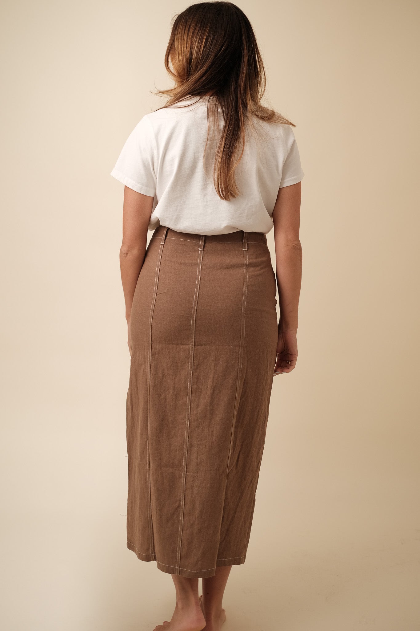 Miou Muse Mabel Olive Contrast Stitch Midi Skirt