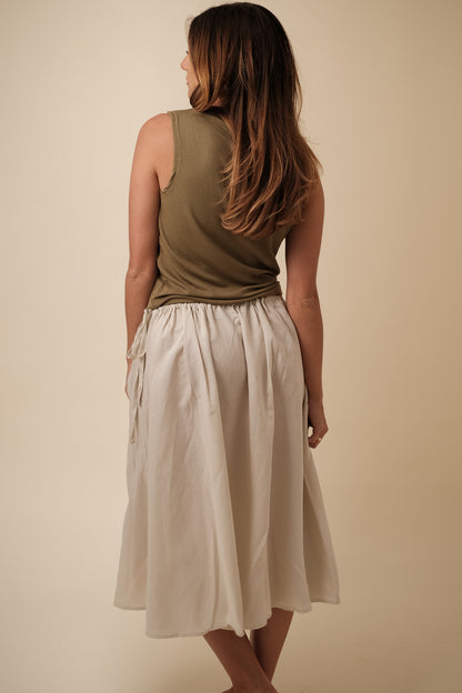 Agnes Cream Linen Drawstring Midi Skirt