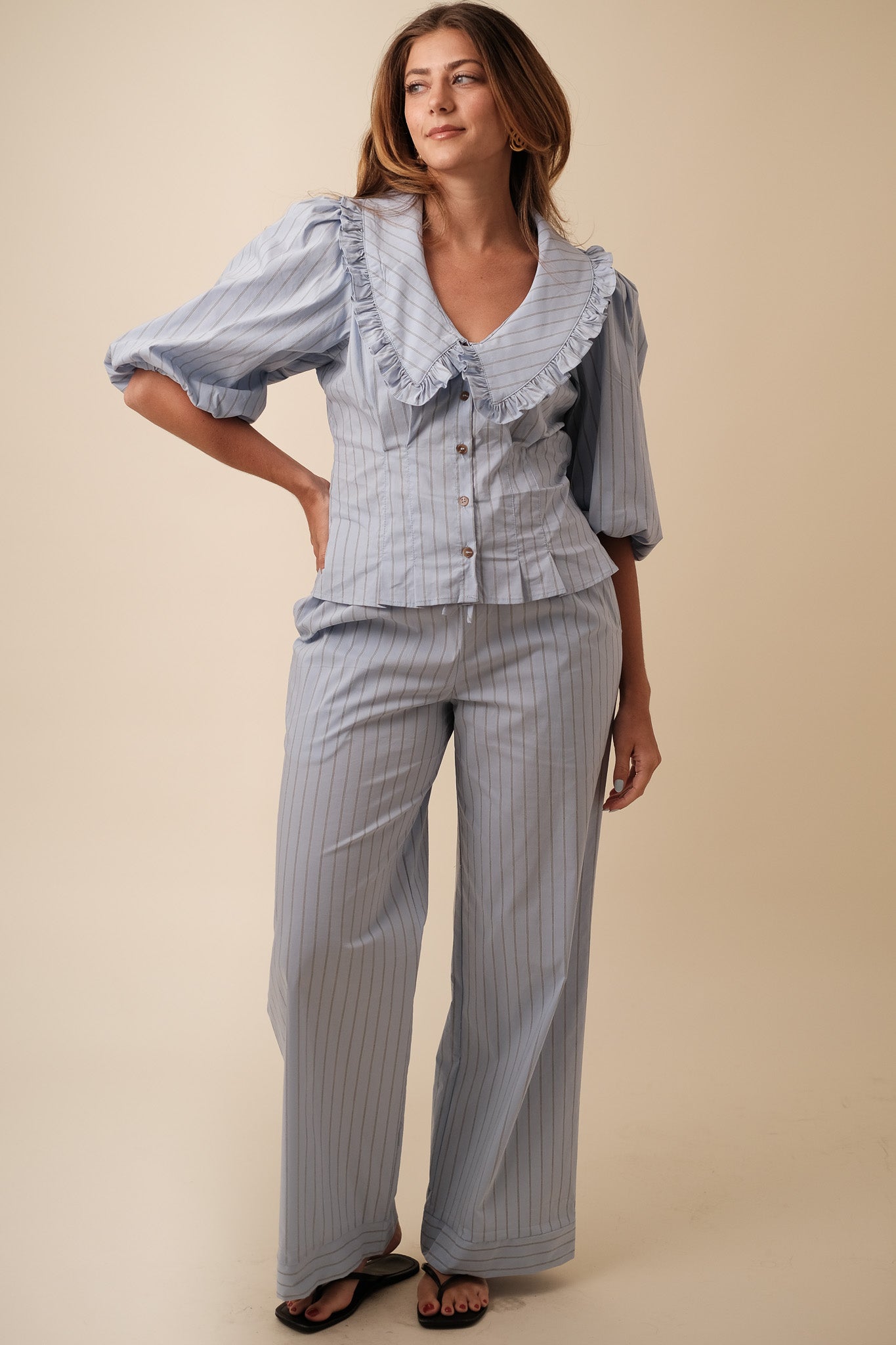 Sofie the Label Maggie Blue Striped Wide Leg Pants