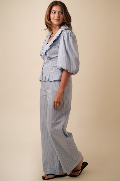 Sofie the Label Maggie Blue Striped Button Peasant Top