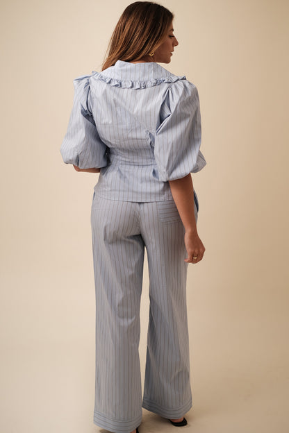 Sofie the Label Maggie Blue Striped Button Peasant Top