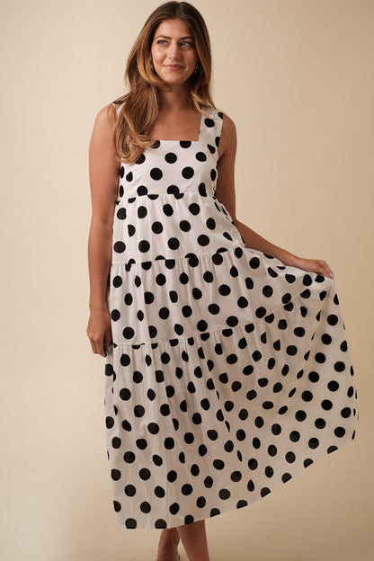 Aureum Maria Polka Dot Tiered Tank Midi Dress (XS)