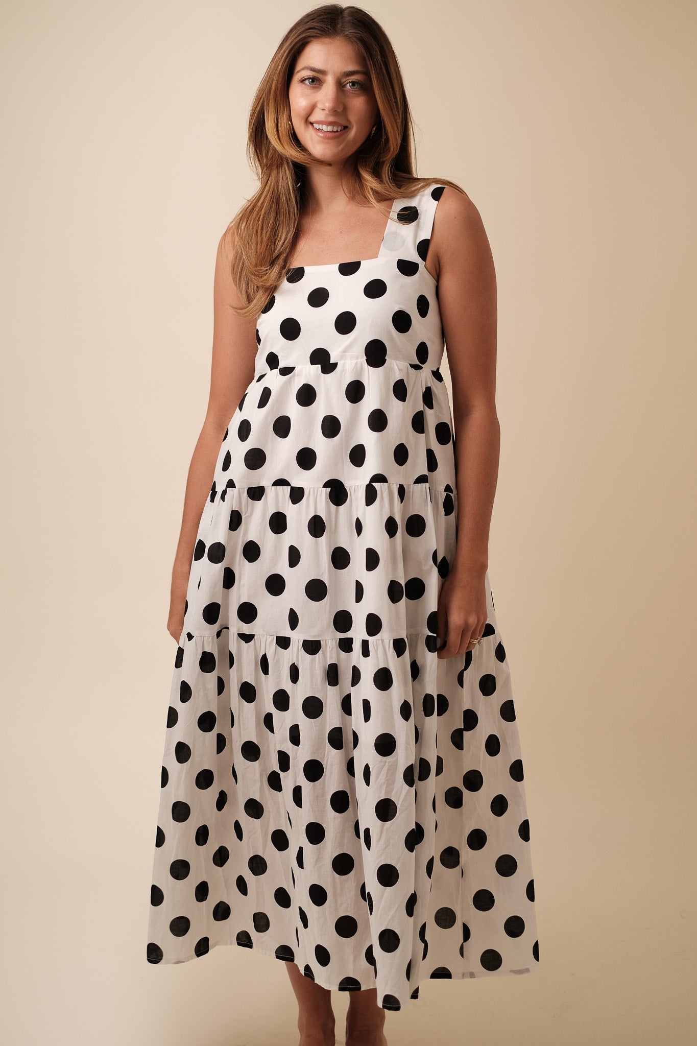 Aureum Maria Polka Dot Tiered Tank Midi Dress (XS)