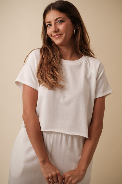 Nancy Cotton Relaxed Cropped Top (White)