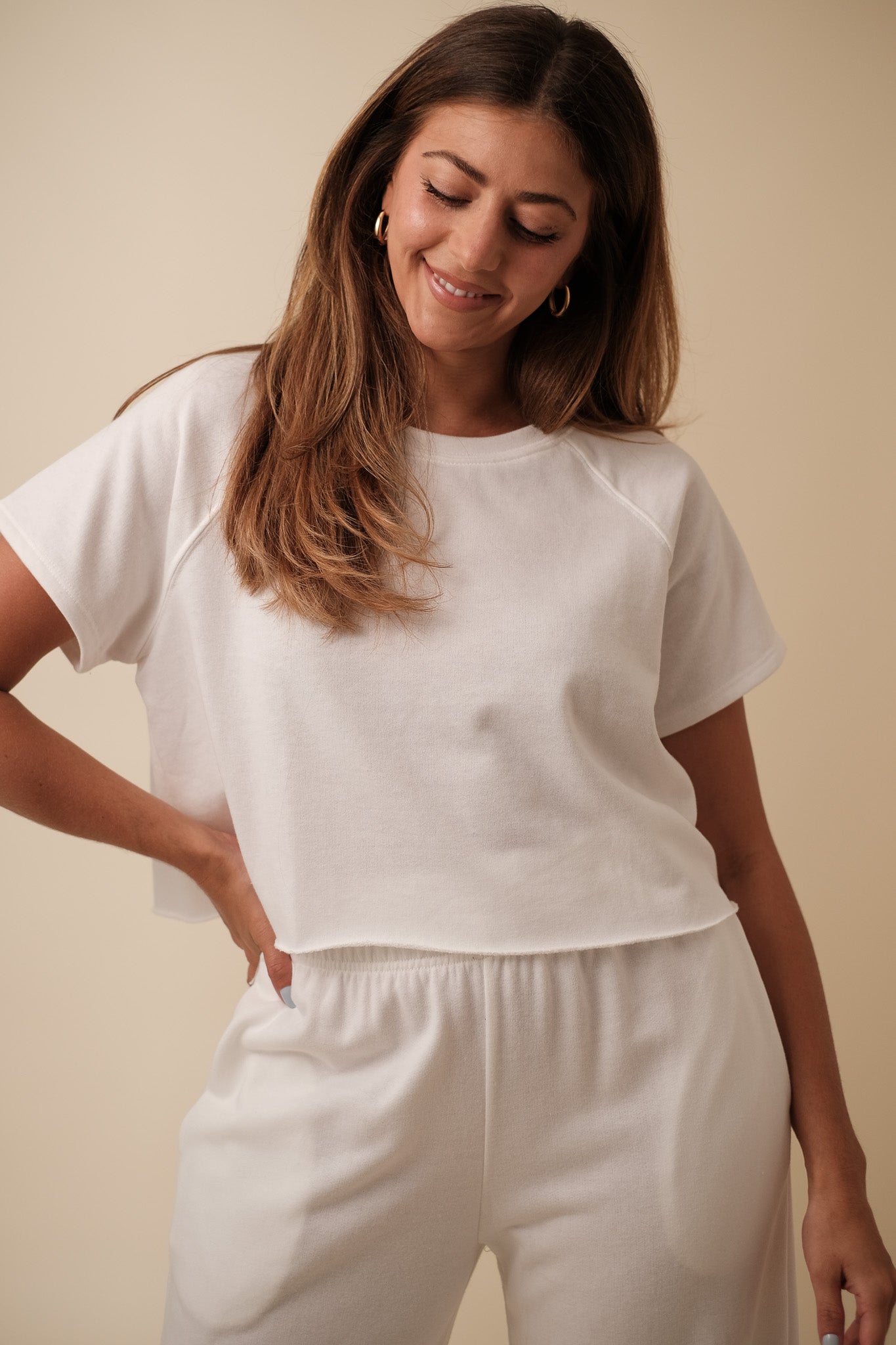 Nancy Cotton Relaxed Cropped Top (White)