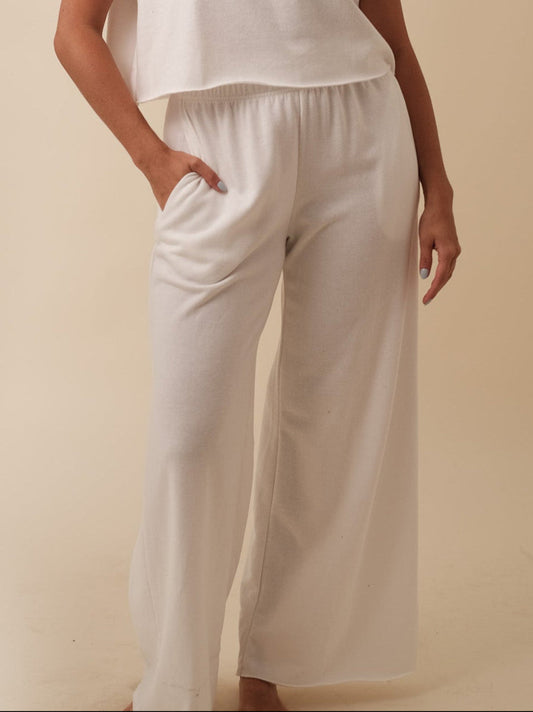 Nancy Cotton Relaxed Wide Leg Pants (White)