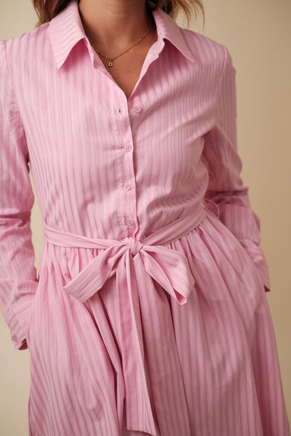 English Factory Pamela Pink Striped Tie Waist Midi Dress