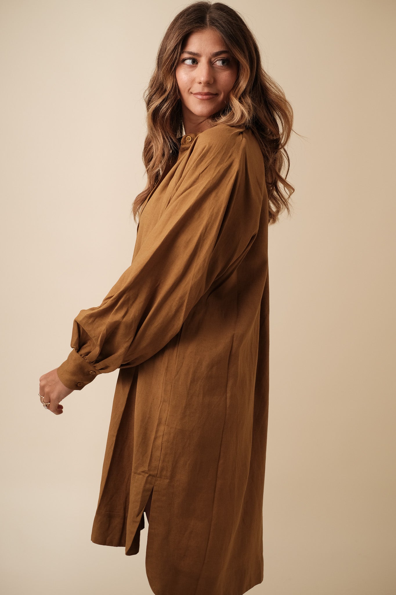 FRNCH Carene Linen Buttoned Mini Dress (Brown) S