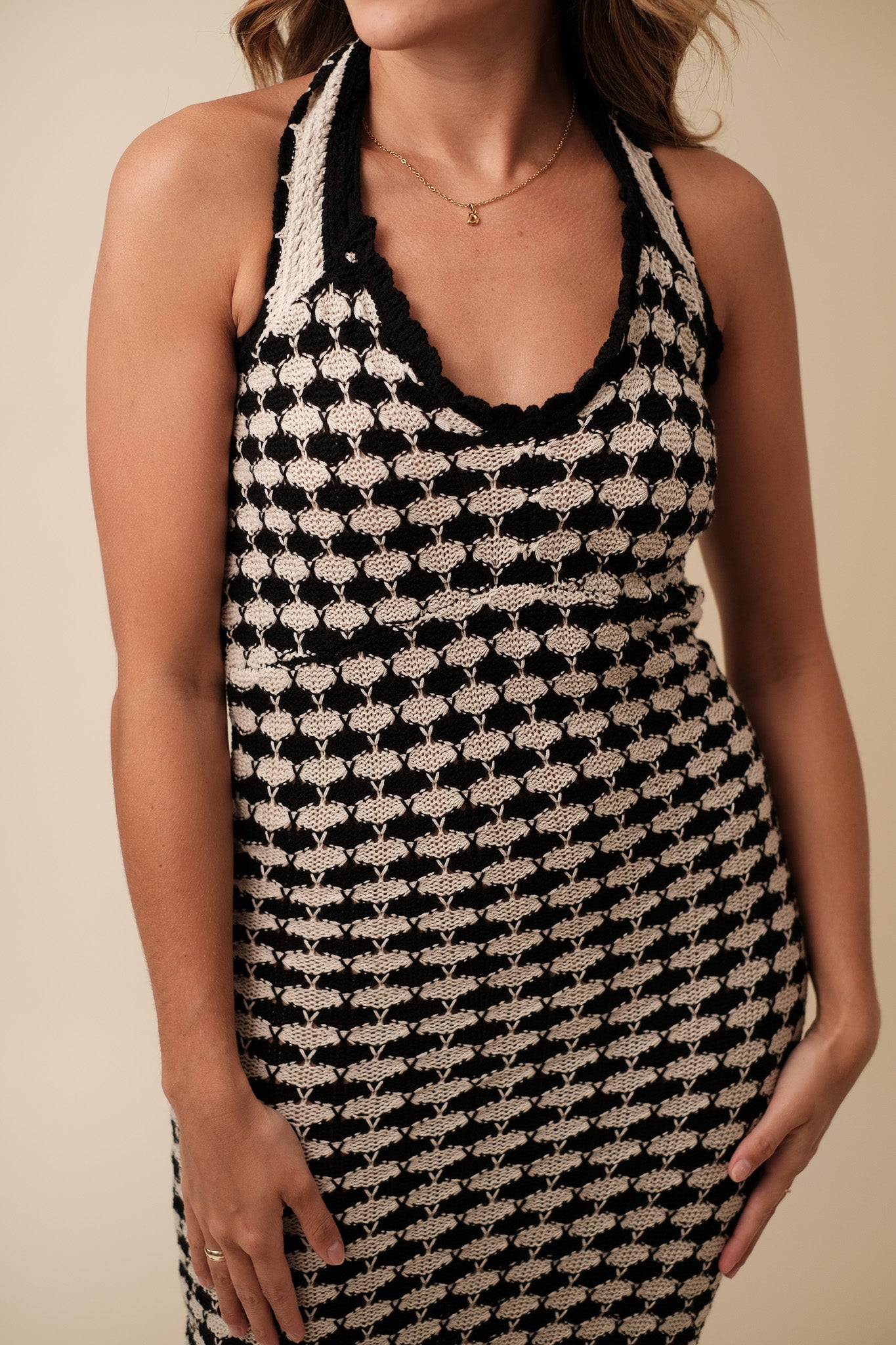 Miou Muse Priya Crochet Halter Maxi Dress (Black)