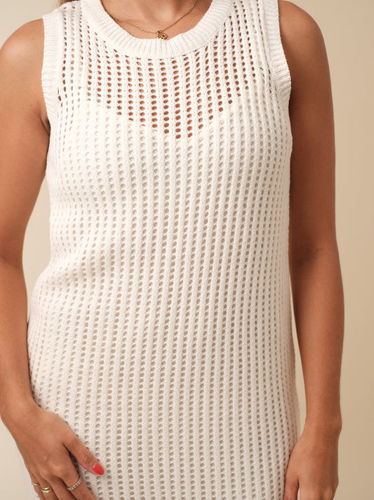 Taylor Cream Knit Eyelet Tank Midi Dress