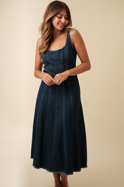 Sofie the Label Yvonne Denim Sleeveless Midi Dress (L)
