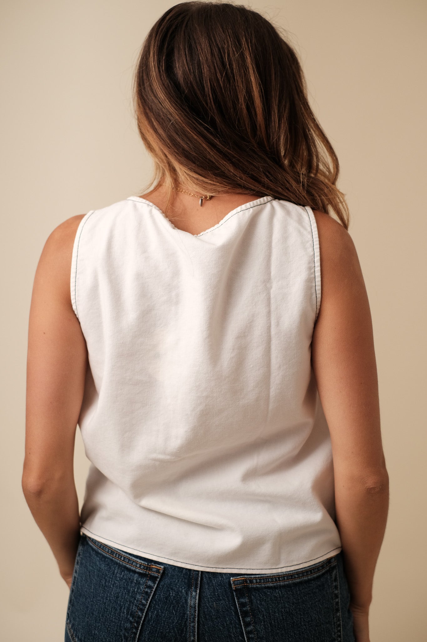 Needii Zola Linen Sleeveless Contrast Stitch Cargo Vest (M)