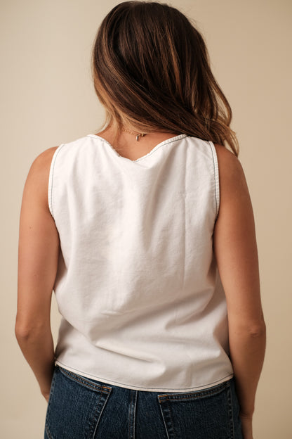 Needii Zola Linen Sleeveless Contrast Stitch Cargo Vest (M)