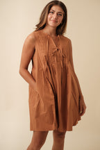 Charlotte Pintuck Poplin Cotton Mini Dress (Rust)