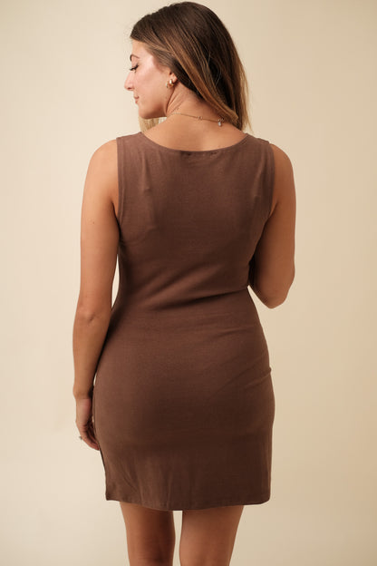 Cameron Soft Knit Tank Fitted Mini Dress (Brown)