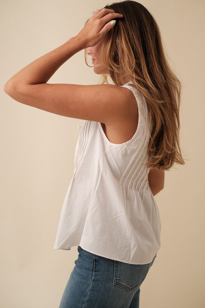 Charlotte Pintuck Poplin Cotton Sleeveless Top (White)