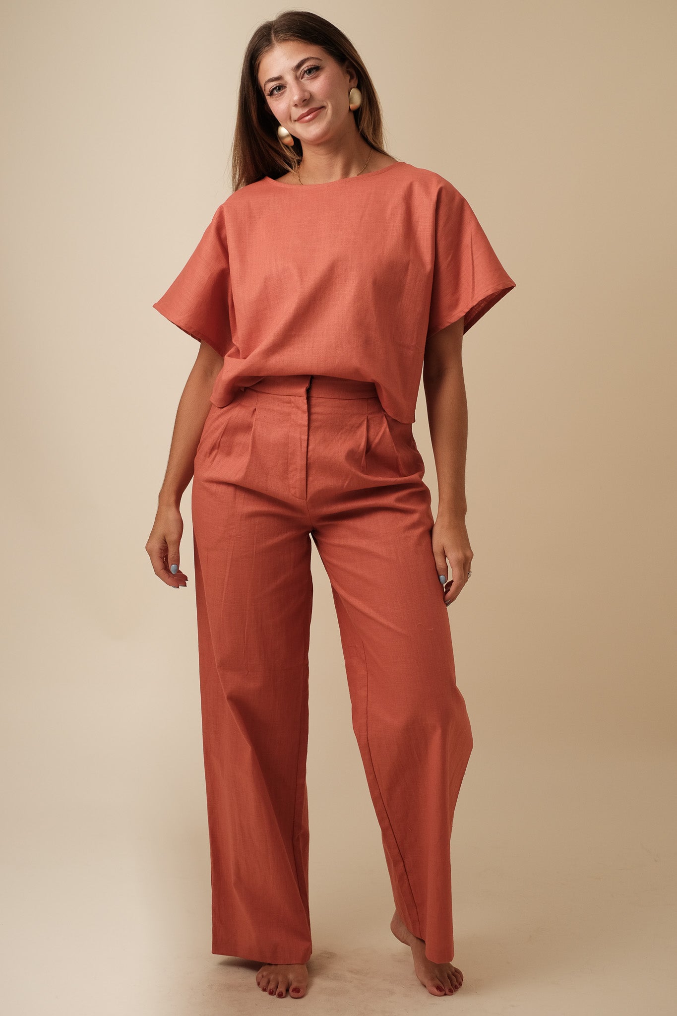 Lucy Paris Burnt Orange Joey Linen Pleated Pants