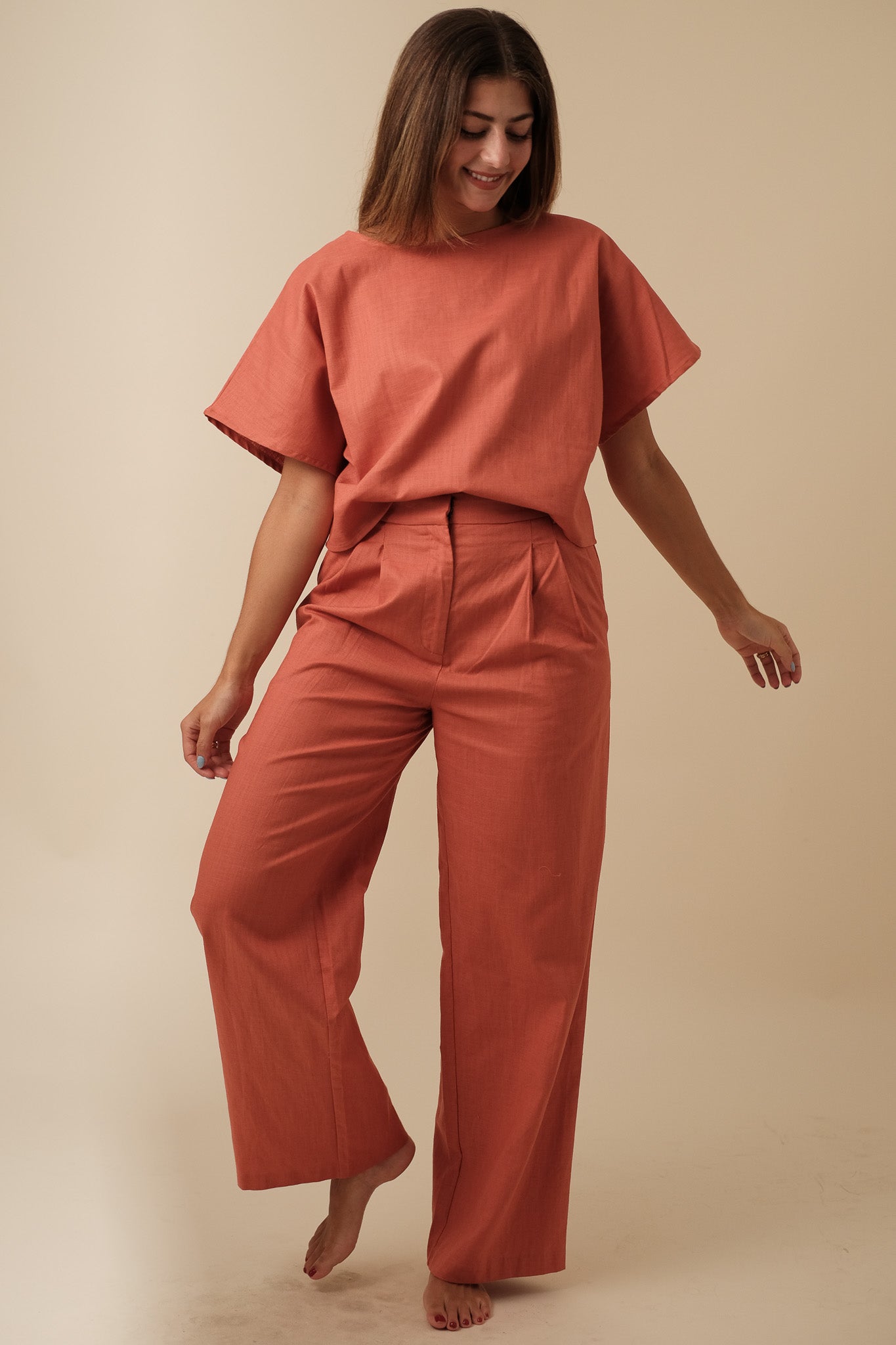 Lucy Paris Burnt Orange Joey Linen Pleated Pants