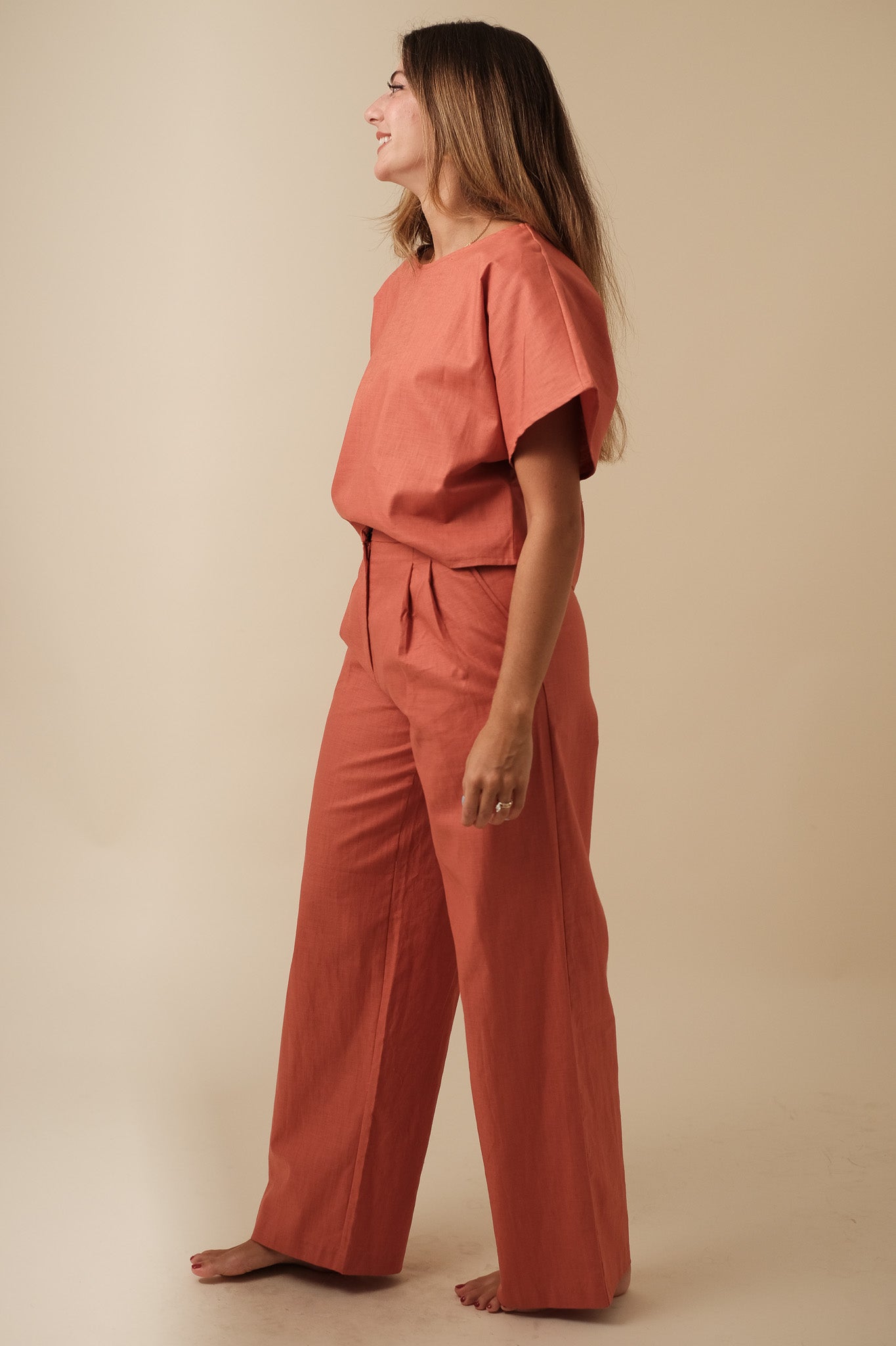Lucy Paris Burnt Orange Joey Linen Pleated Pants