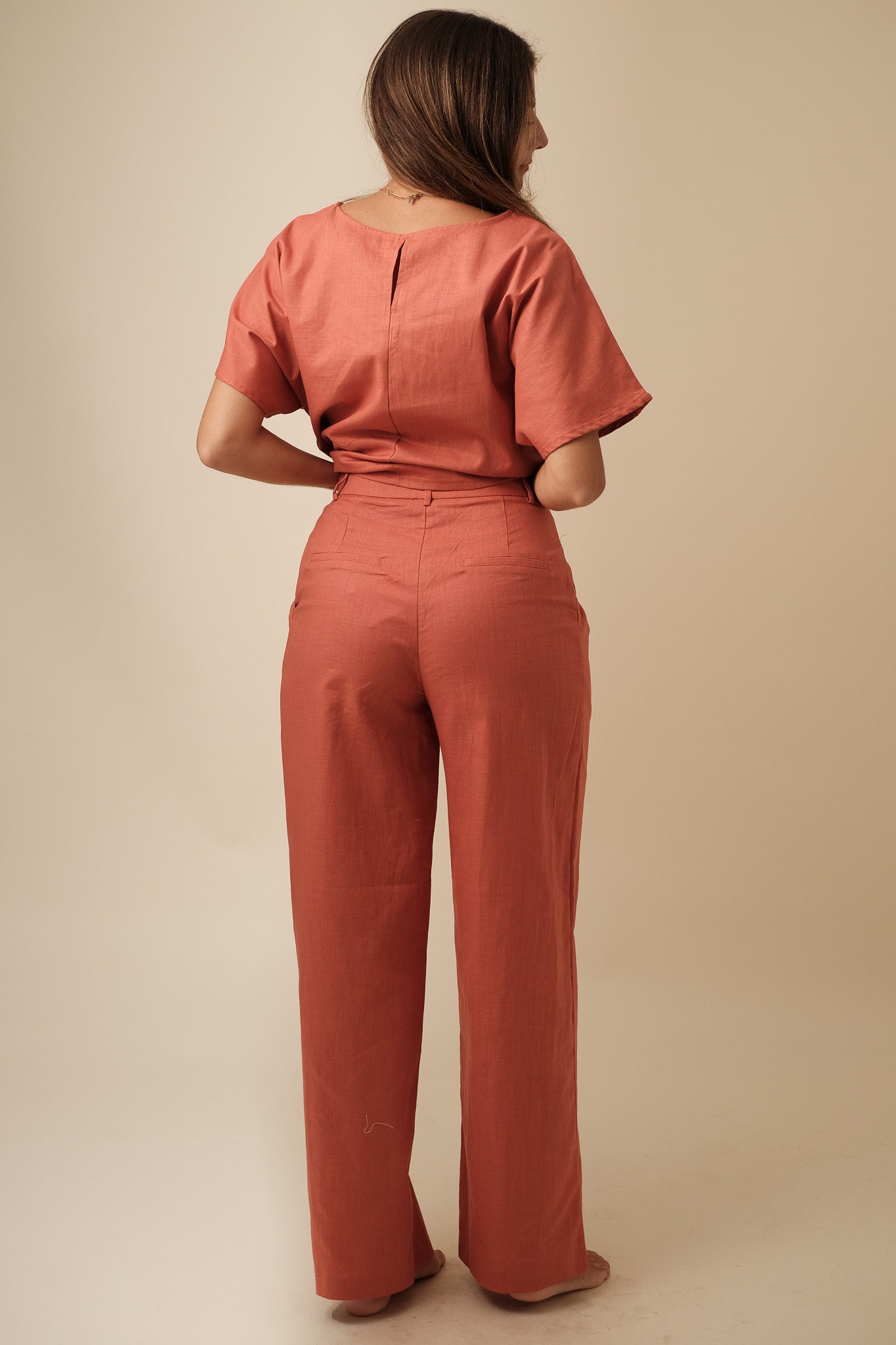 Lucy Paris Burnt Orange Joey Linen Pleated Pants