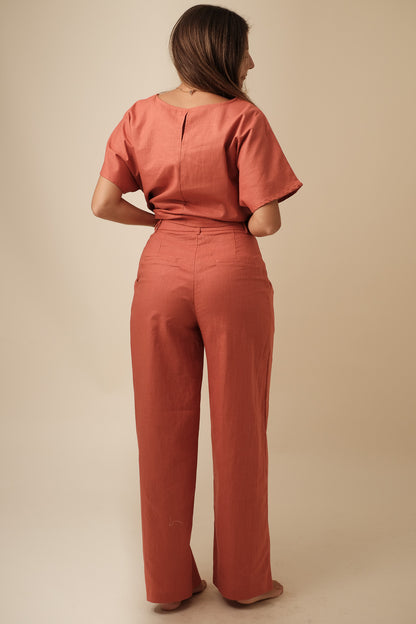 Lucy Paris Burnt Orange Joey Linen Pleated Pants