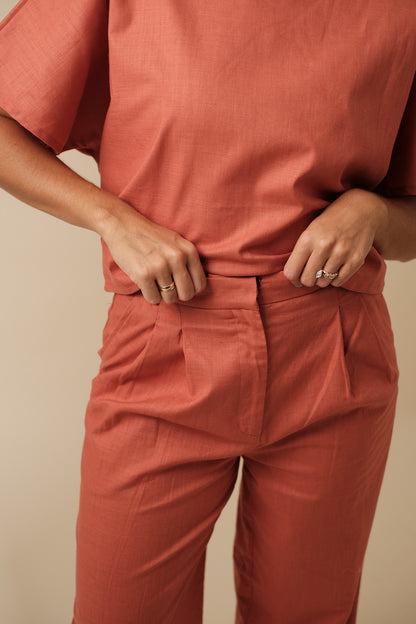 Lucy Paris Burnt Orange Joey Linen Pleated Pants