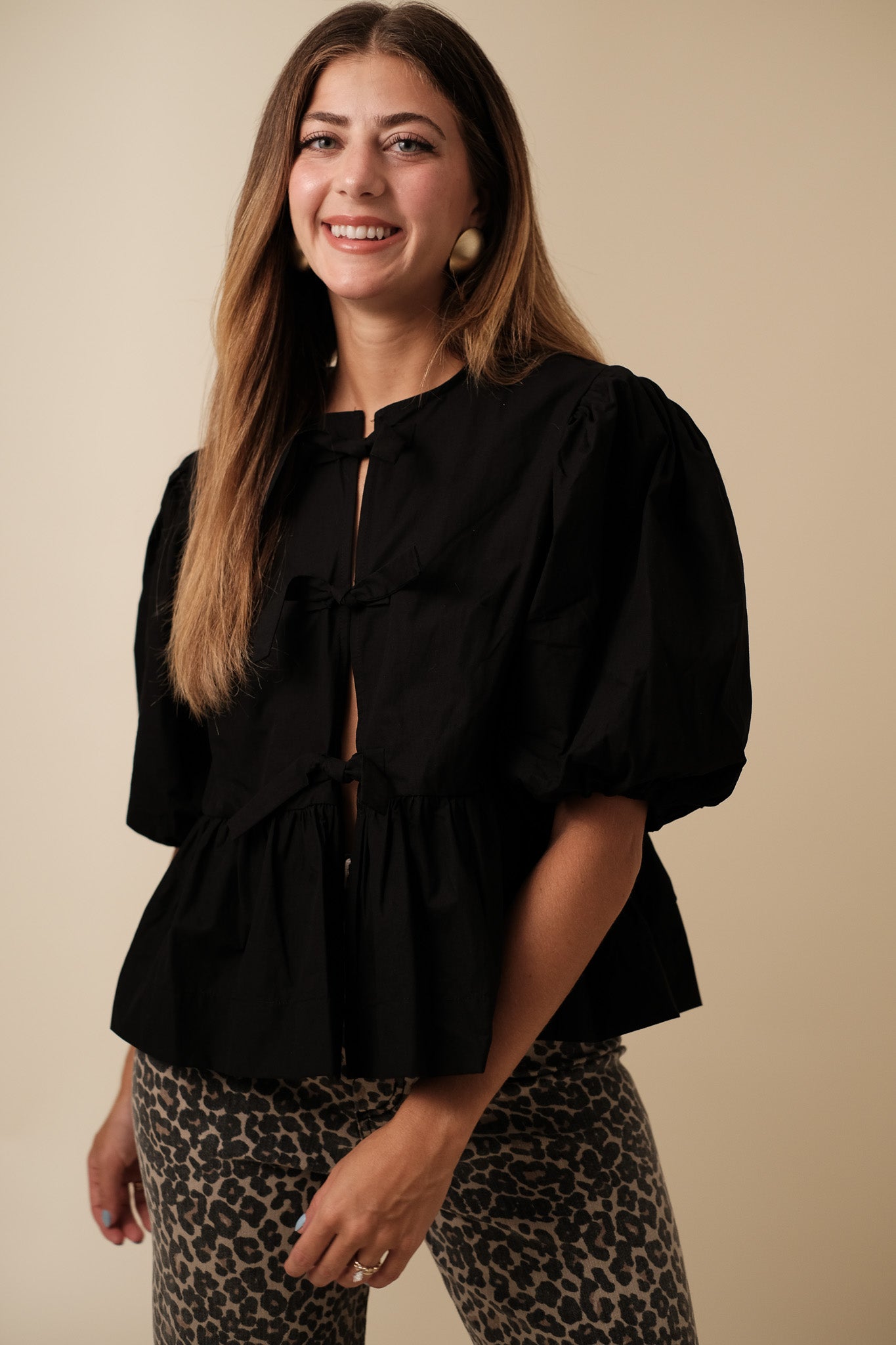 Sofie the Label Cara Cotton Poplin Tie Top (Black) S