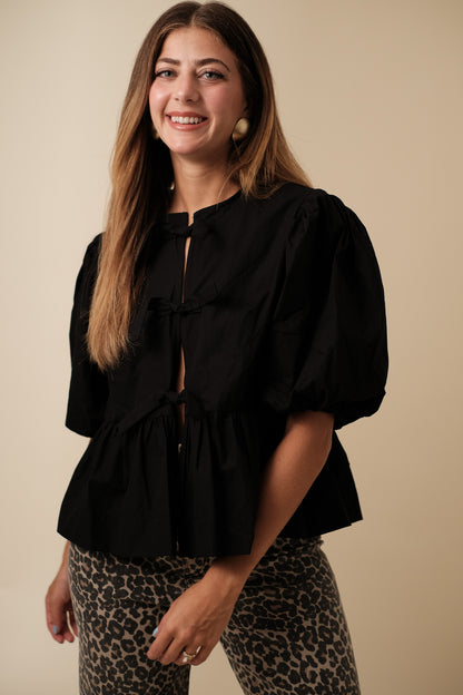 Sofie the Label Cara Cotton Poplin Tie Top (Black) S