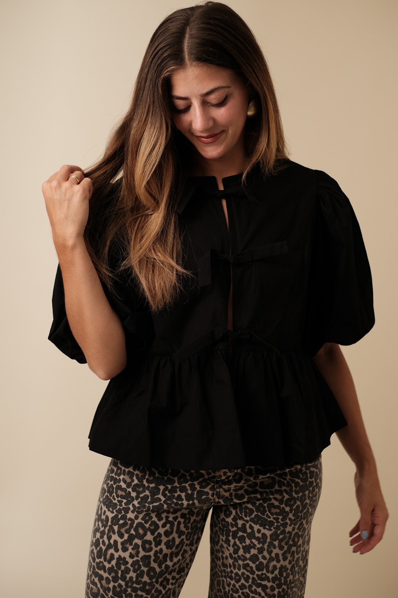 Sofie the Label Cara Cotton Poplin Tie Top (Black) S