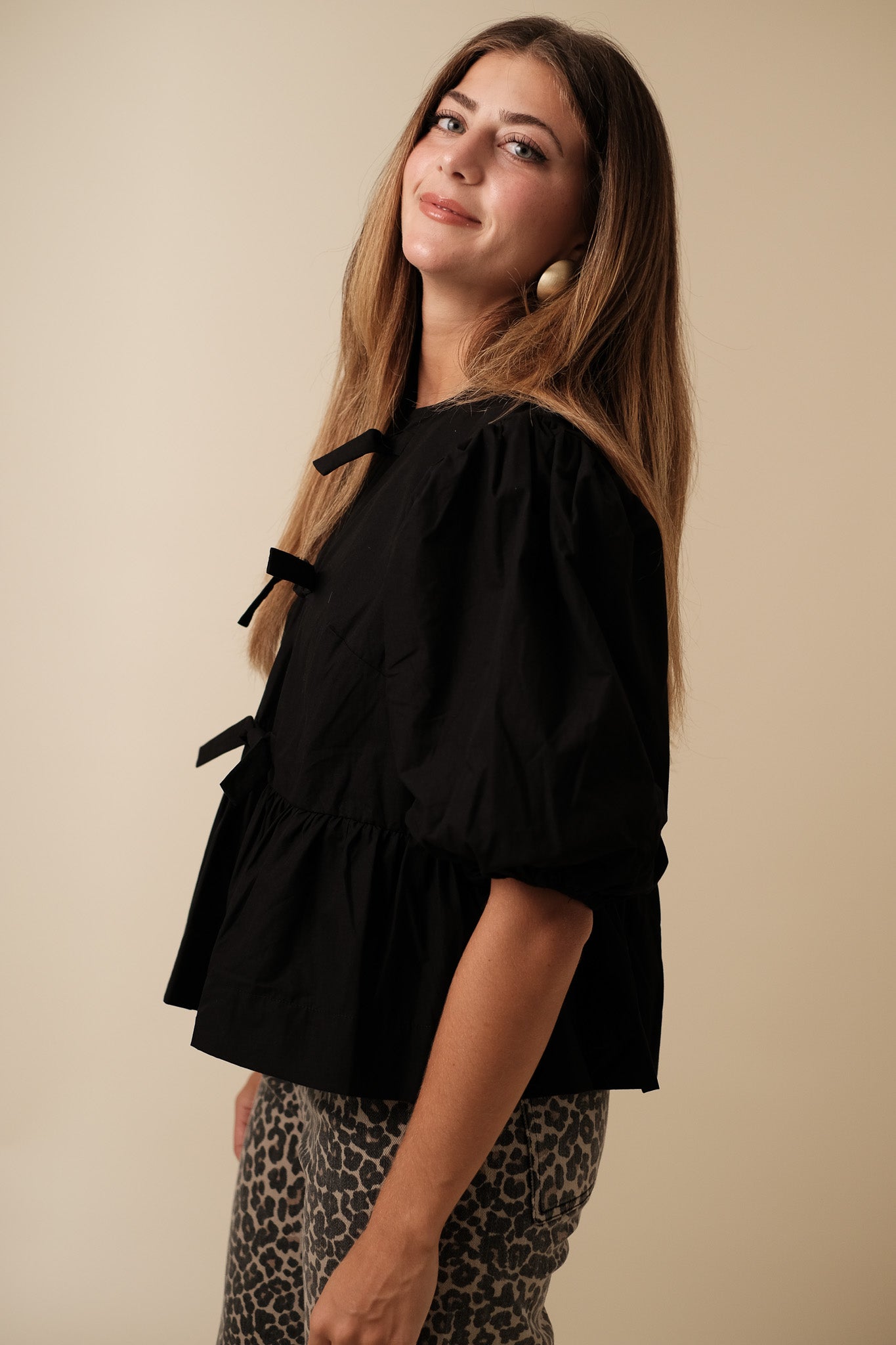 Sofie the Label Cara Cotton Poplin Tie Top (Black) S