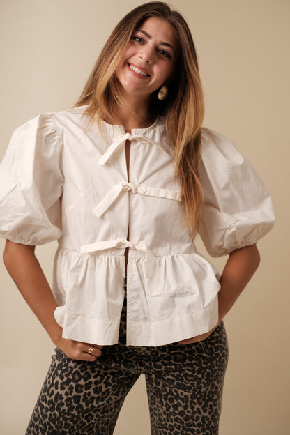 Sofie the Label Cara Cotton Poplin Tie Top (Cream)