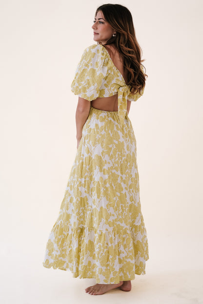 Ashton Floral Extravaganza Puff Sleeve Maxi Dress (Yellow)
