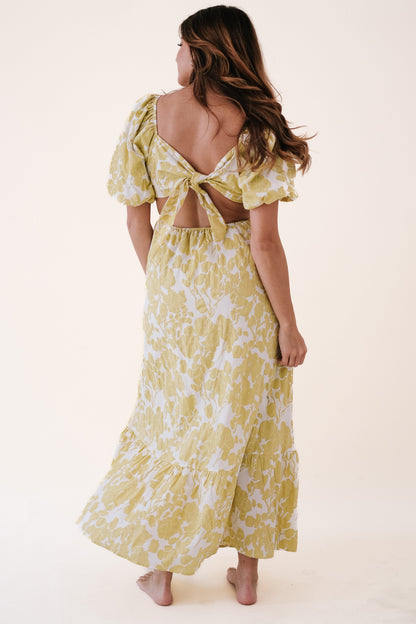 Ashton Floral Extravaganza Puff Sleeve Maxi Dress (Yellow)