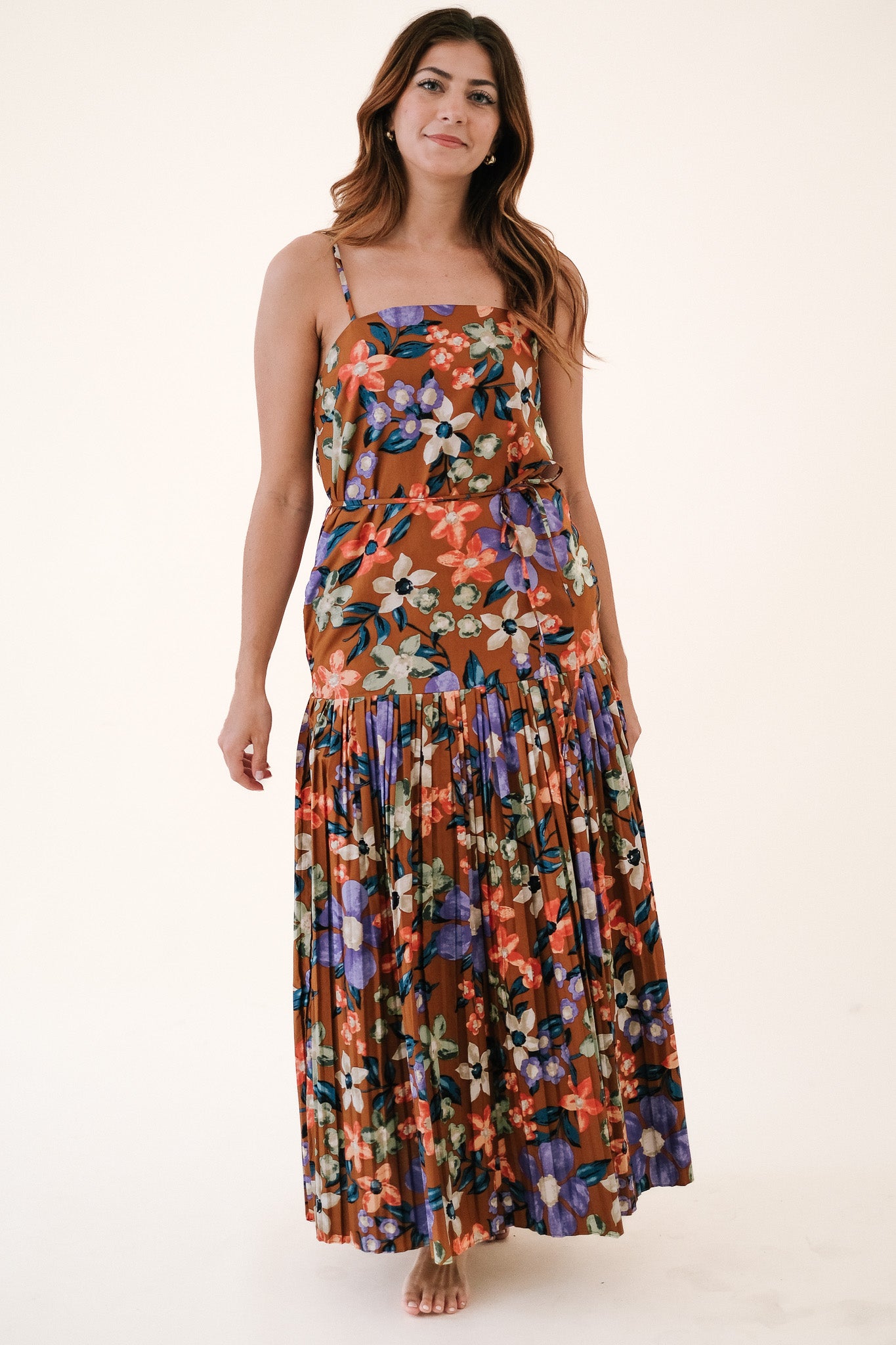 Current Air Ariel Floral Pleated Skirt Maxi Dress