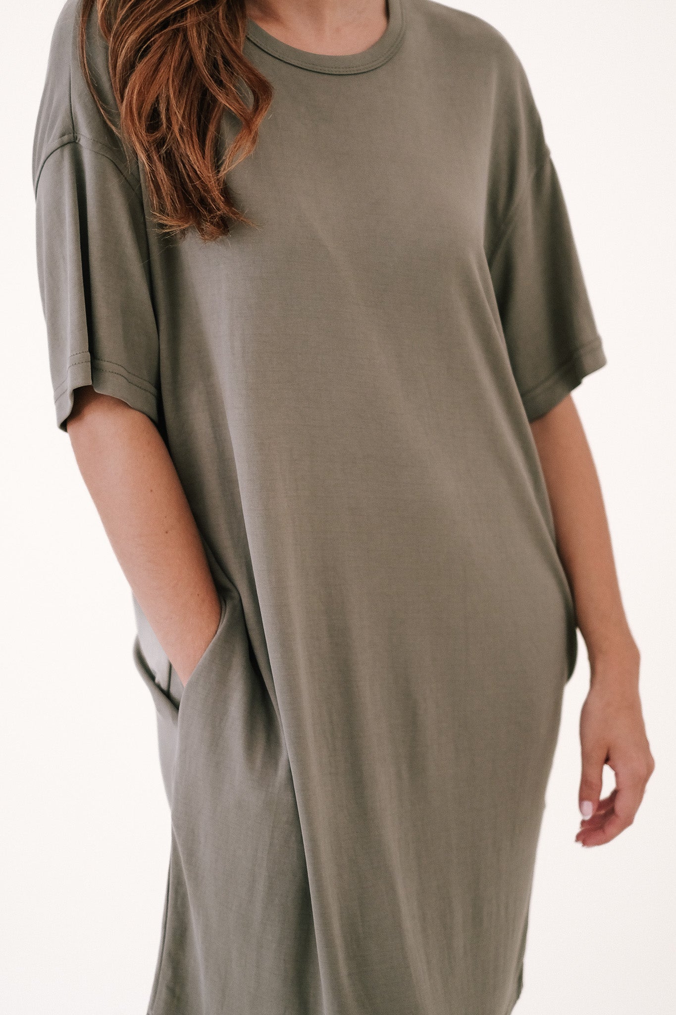 Things Between Ainsley Soft Knit T-Shirt Dress (Olive)