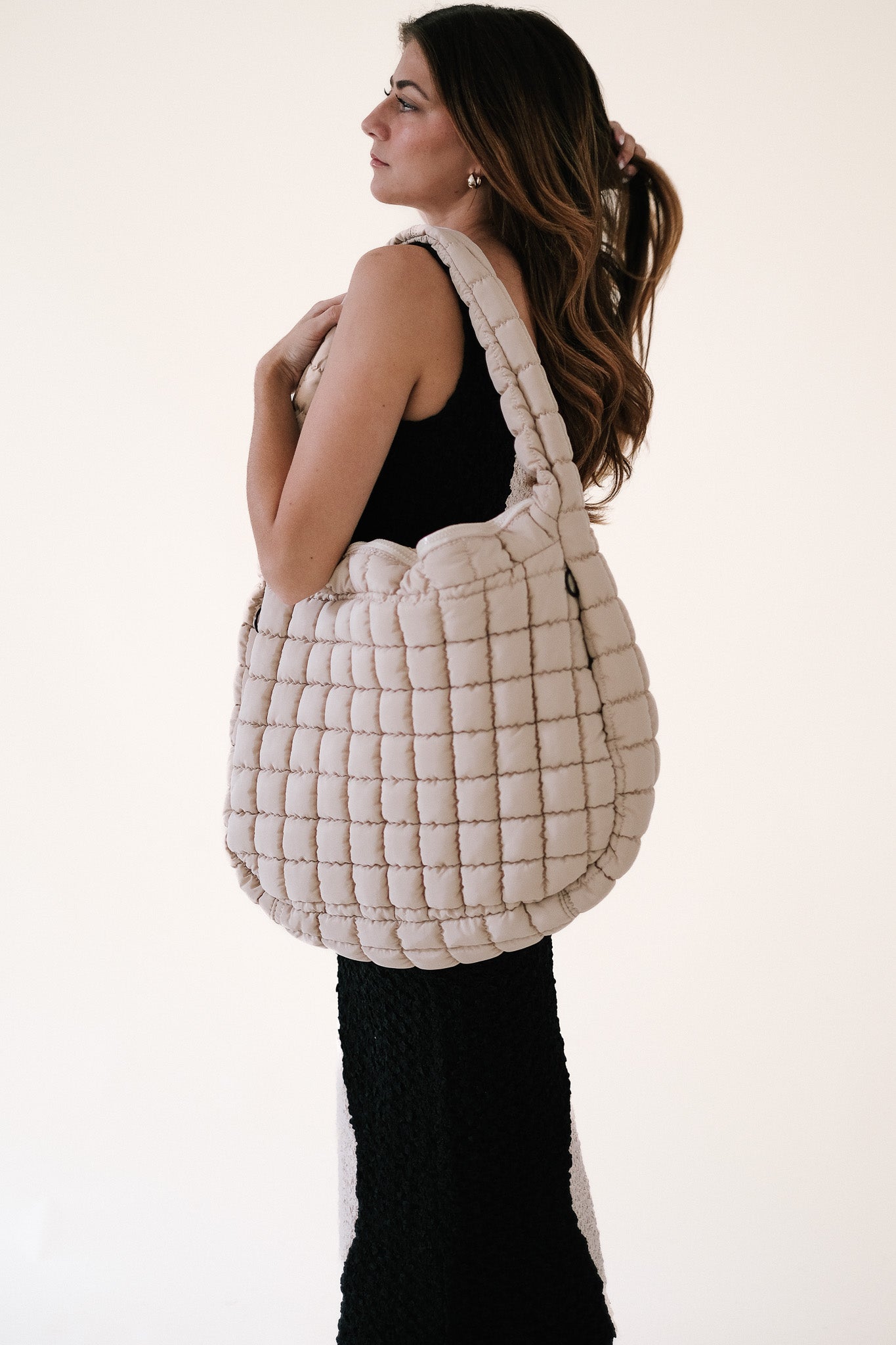 Ivory Slouchy Quilted Puffer Tote Bag