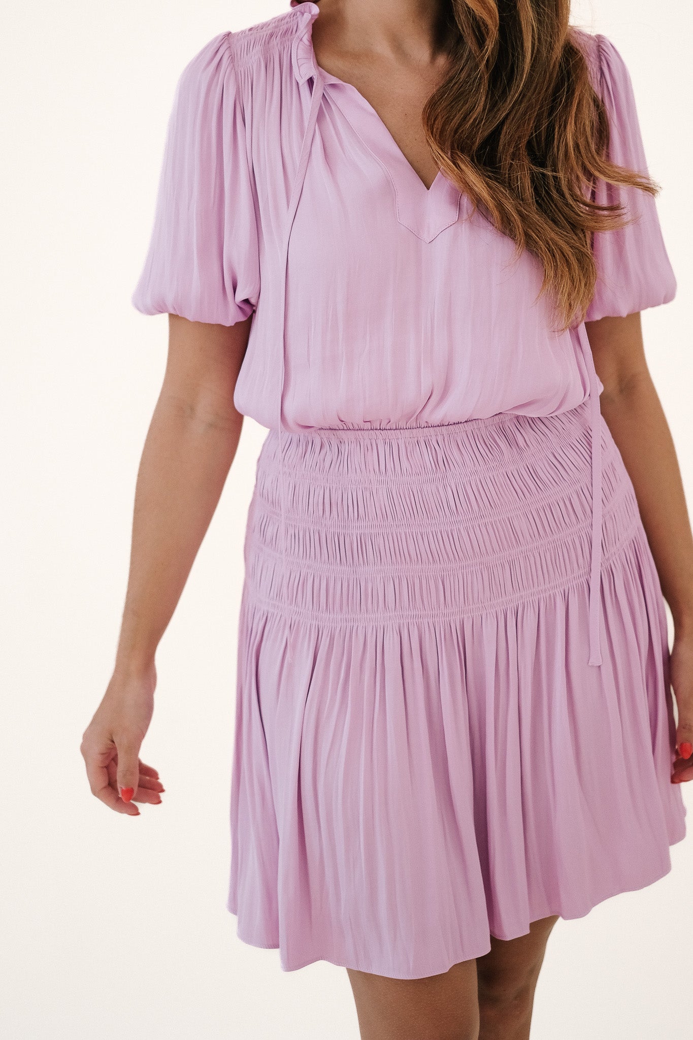 Current Air Beulah Short Sleeve Smocked Mini Dress (Lavender)
