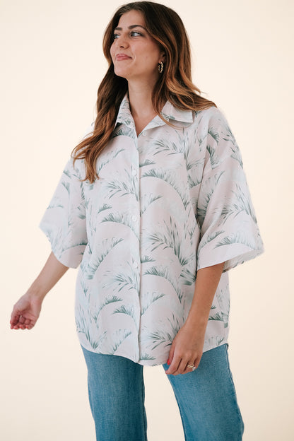 Britton Sage Palm Print Oversized Button Top