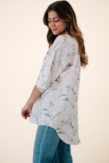 Britton Sage Palm Print Oversized Button Top
